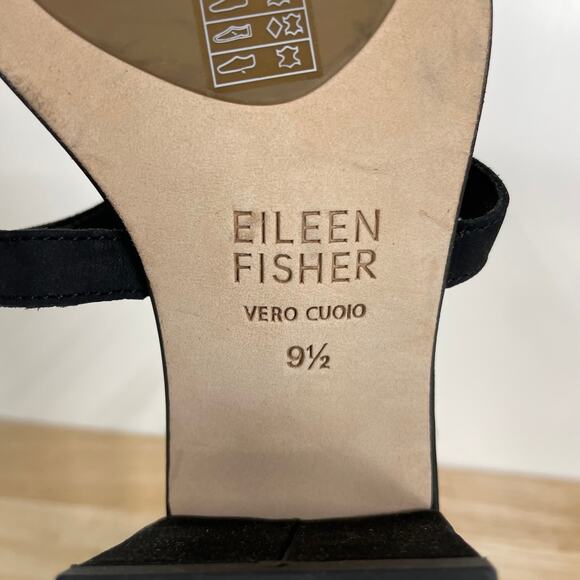 Eileen Fisher NWOB Jazzy Block Heel Sandal Size 9.5 Black Suede Open Toe Nubuck - Picture 7 of 8